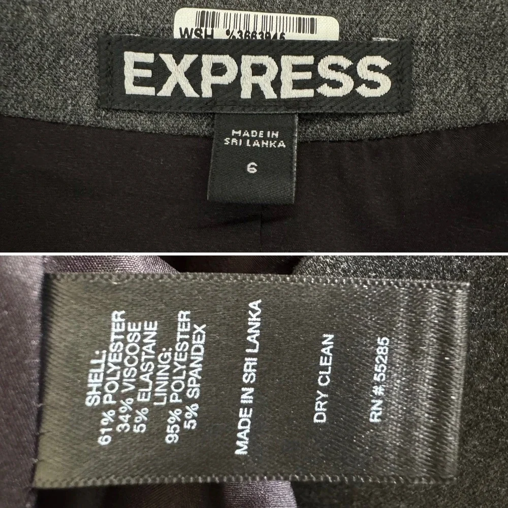 Express Charcoal Gray Single Button Tailored Blazer Jacket 6